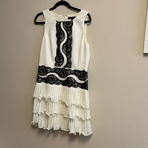 BCBGMaxAzria White and Black Ruffle Mini Dress